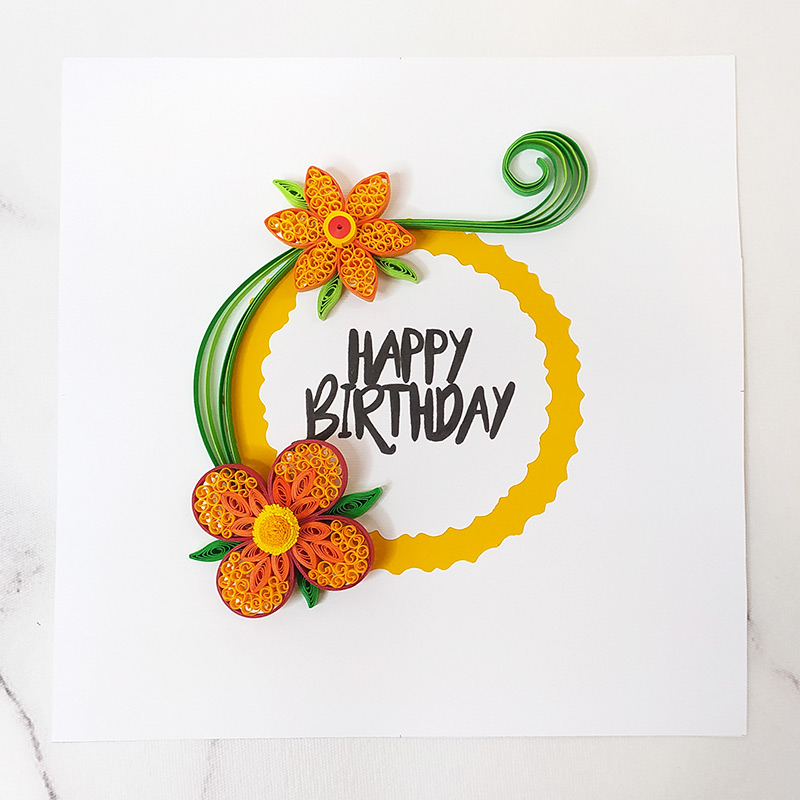 Happy Birthday Card – 2 Orange Flowers