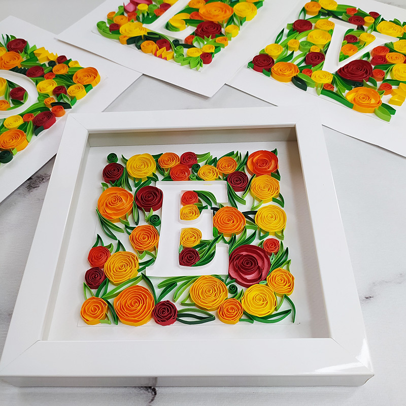 Paper Flowers and Leaves in Love Frame