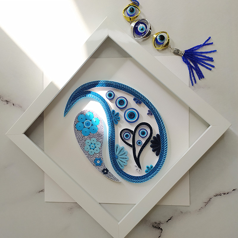 Paper Quilling Blue Paisley with Nazar Frame