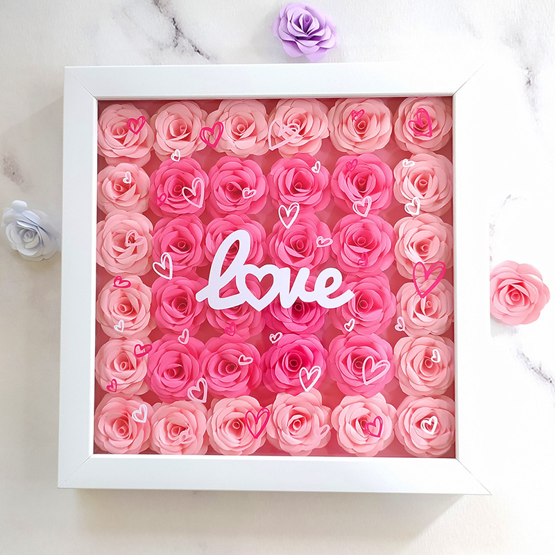 Pink Love Frame with Paper Roses
