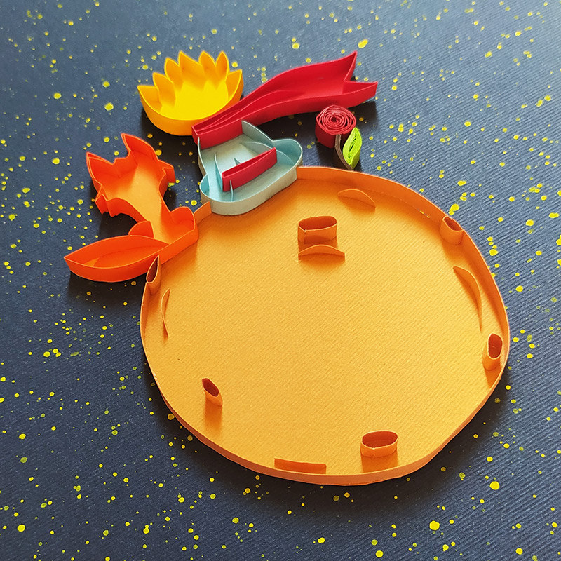 The Little Prince with Fox and Rose Flower (Paper Quilling)